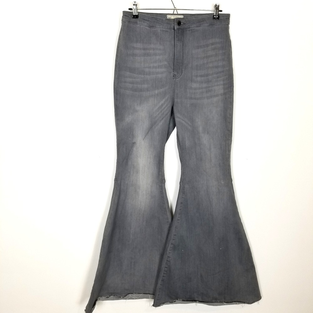 Free People Just Float On High-rise Flare Jeans Women 31R Gray‎ Boho Stretchy